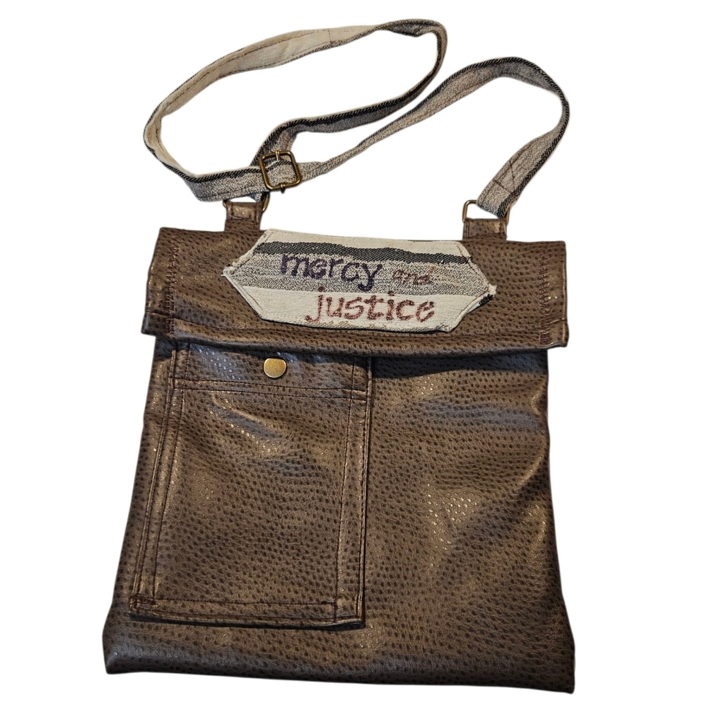 Mercy and Justice Brown Textured Crossbody Bag-Boho Canvas-Lined Shoulder Purse